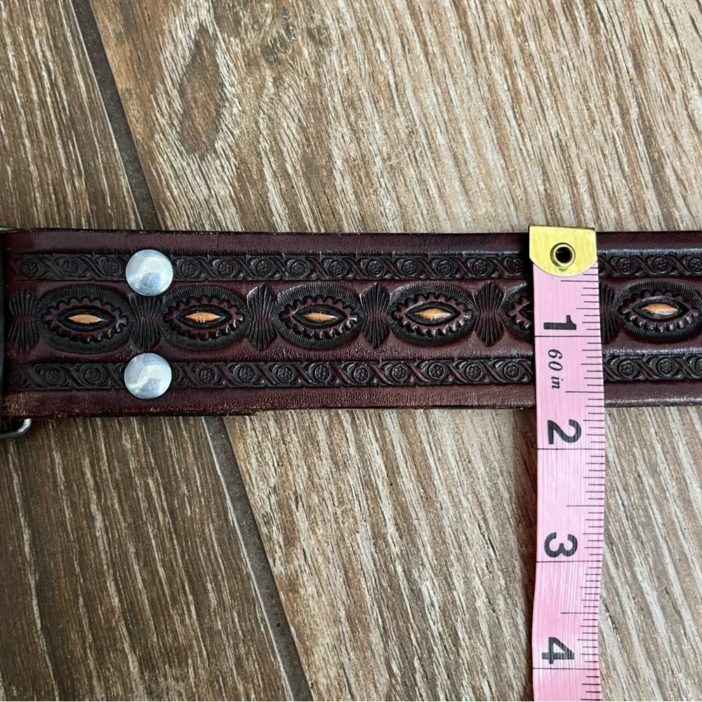 Vintage Siskiyou Eagle Belt Buckle Brown Tooled Leather Belt